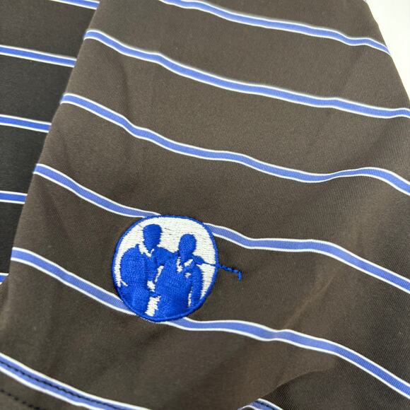 Peter Millar Summer Comfort Large Black Blue Striped Golf Polo Shirt - Picture 3 of 7